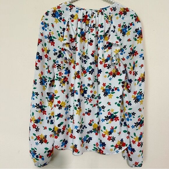 Kate Spade Floral Print White Blouson Sleeve Top SIZE MEDIUM - Picture 6 of 6
